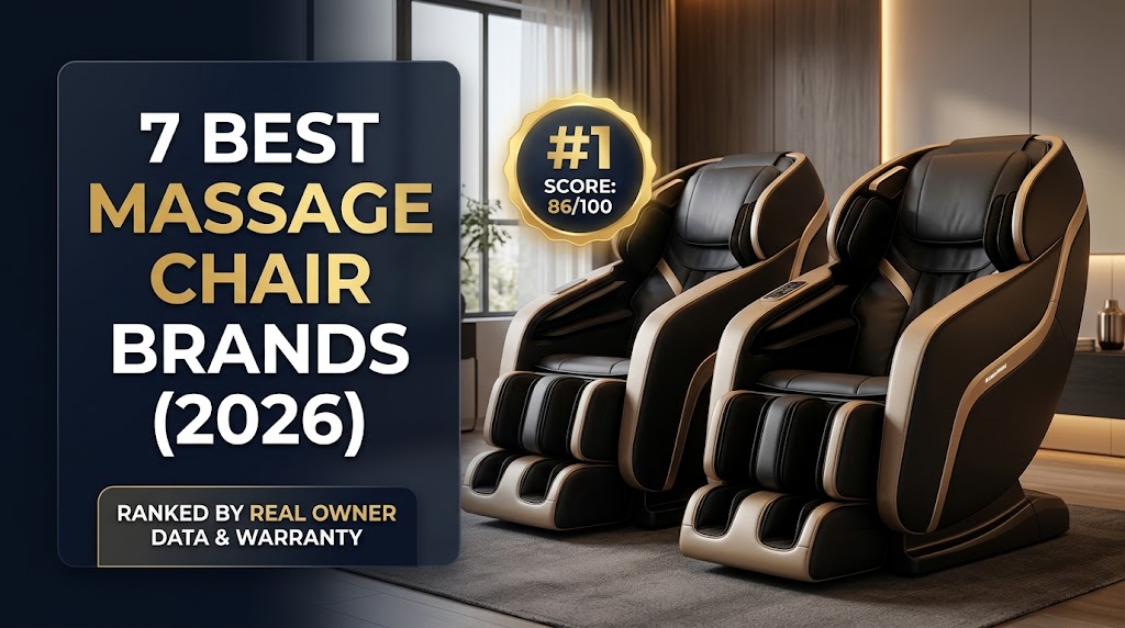 7 Best Massage Chair Brands (2026) ranked by Amazon owner ratings, one-star share, and warranty terms, featuring KoziSense at #1